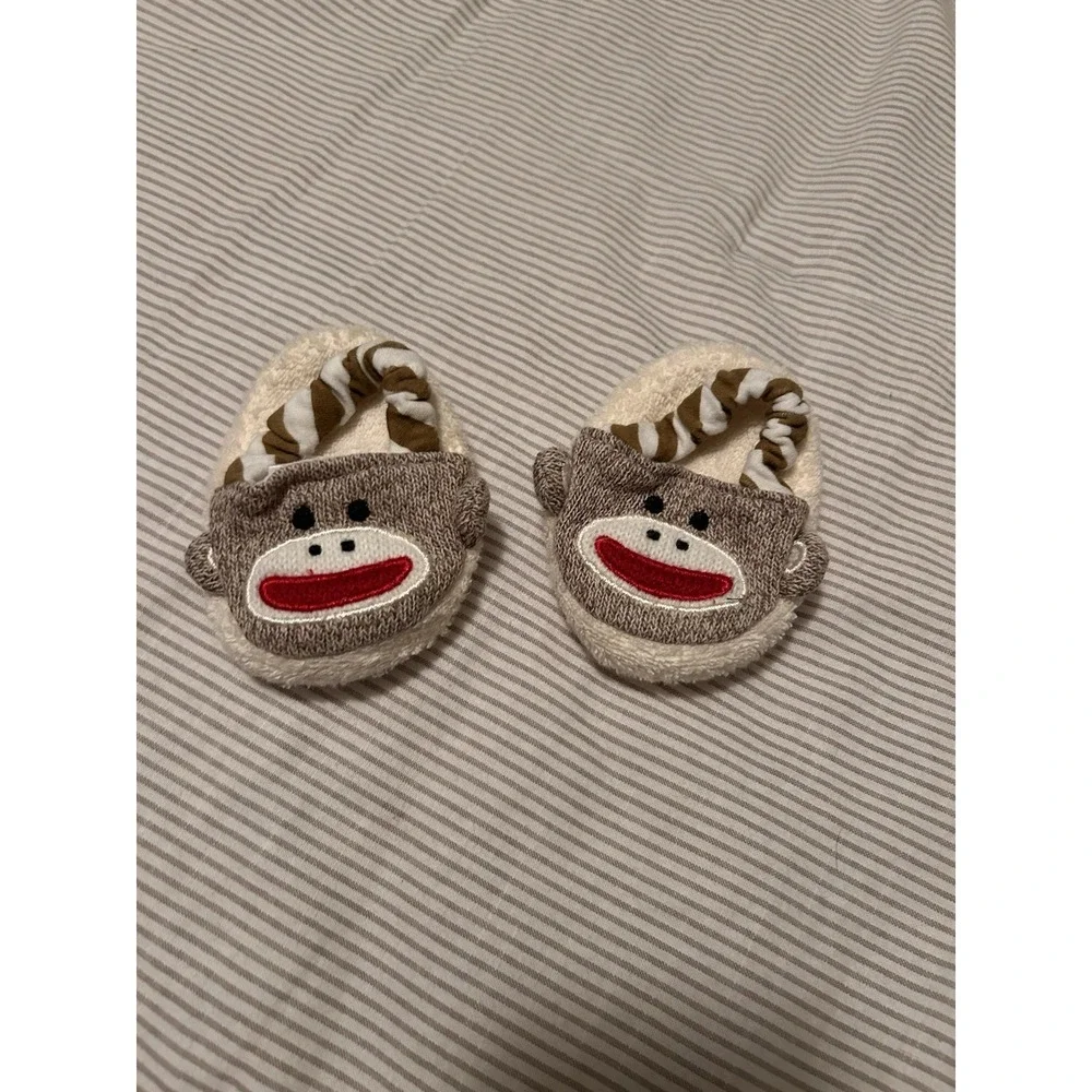 Baby Starters 0-9 Months Sock Monkey Slippers Terry Cloth Slip On Gender Neutral